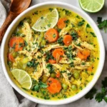 Delicious anti-inflammatory turmeric chicken soup in a bowl
