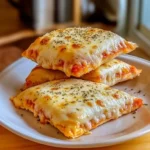 Cheesy pizza pockets freshly baked and ready to eat