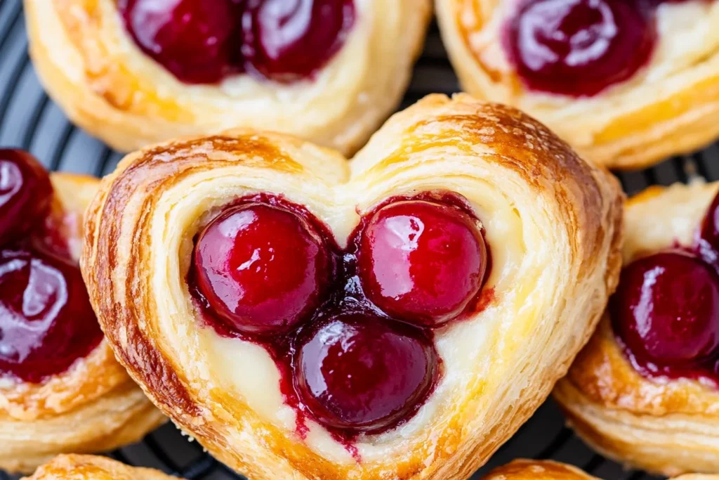 Freshly baked Cherry Cheese Danish with creamy cheese filling and cherry topping