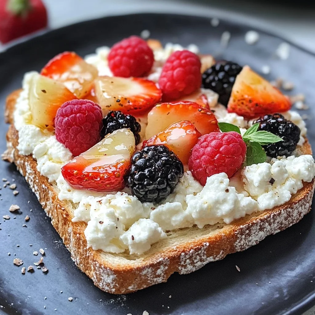 Cottage cheese toast topped with herbs and cherry tomatoes