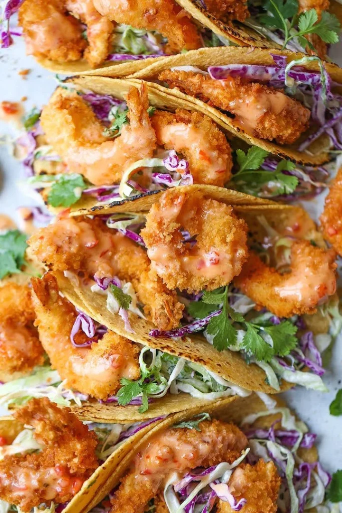 Bang Bang Shrimp Tacos with Sweet Chili Sauce