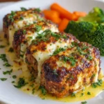Garlic Parmesan Chicken Meatloaf served with herbs and vegetables
