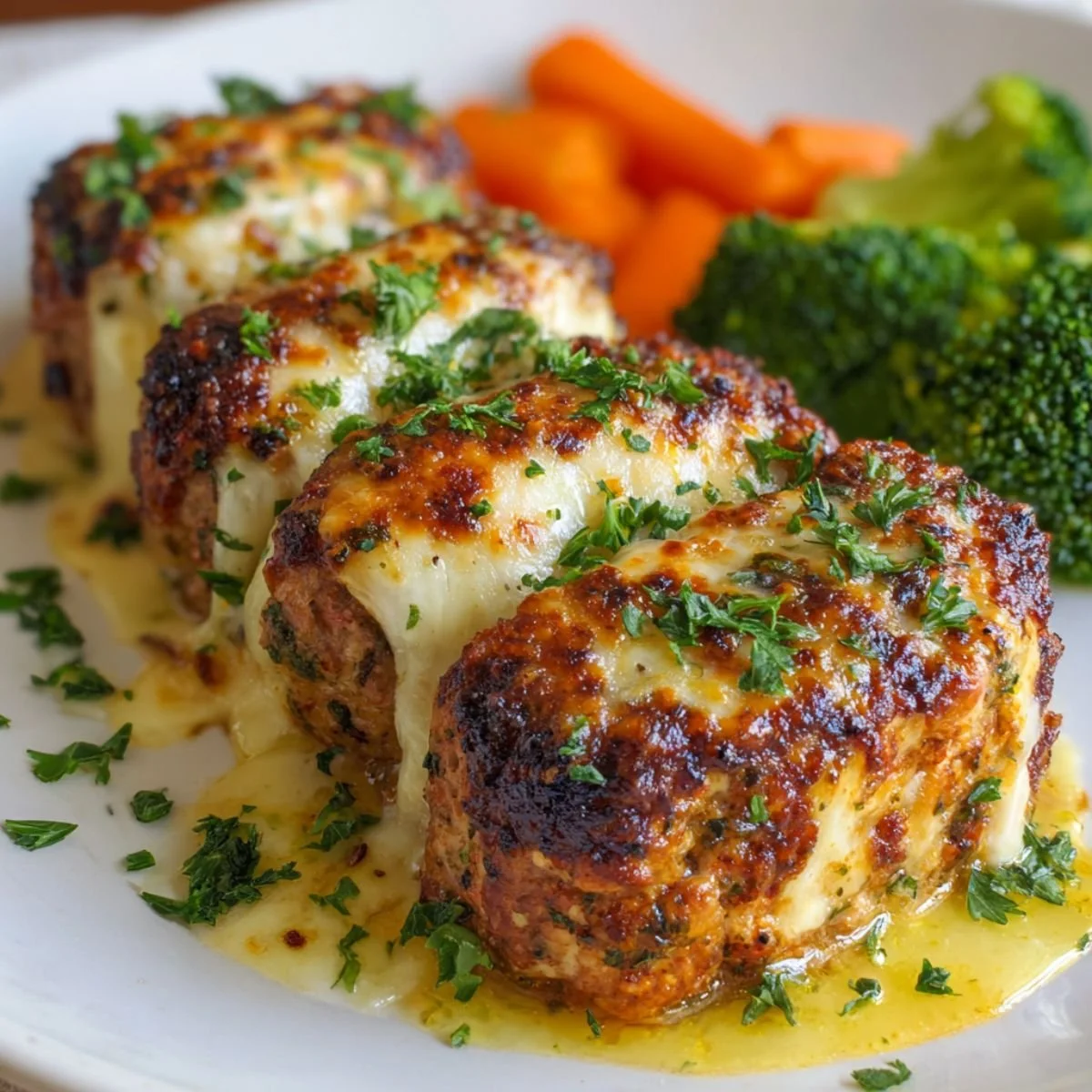 Garlic Parmesan Chicken Meatloaf served with herbs and vegetables