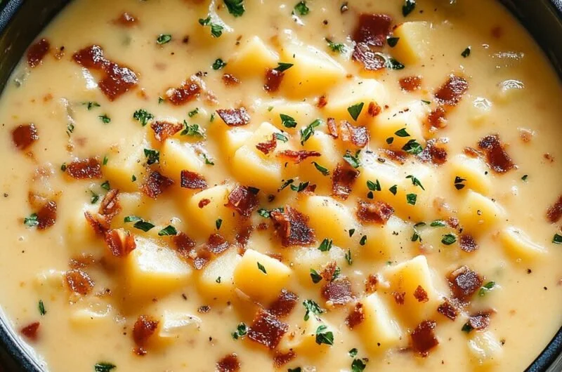 Delicious bowl of Outback Steakhouse potato soup topped with chives and cheese.