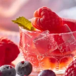 Collagen gelatin recipe served in a glass cup with fresh raspberries and blueberries