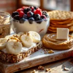Easy snacks to make in 5 minutes with toast, yogurt, fruit, crackers, and cheese