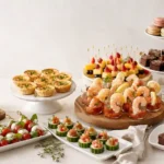 elegant finger food table with small appetizers for a party
