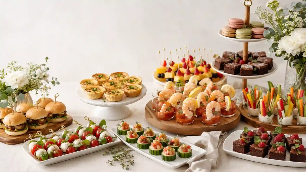 elegant finger food table with small appetizers for a party