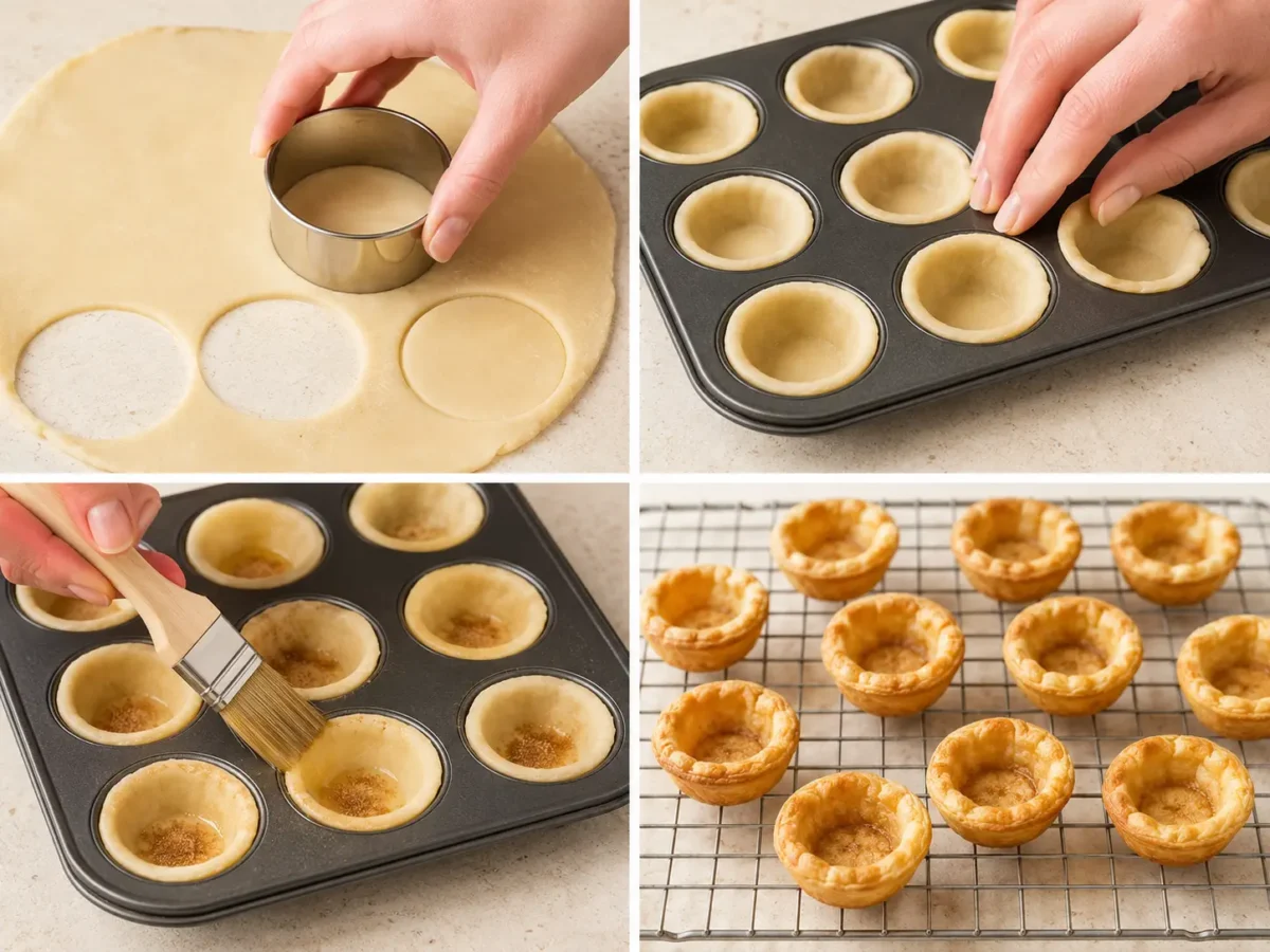 Pie crust rounds shaped in a mini muffin pan and baked until golden