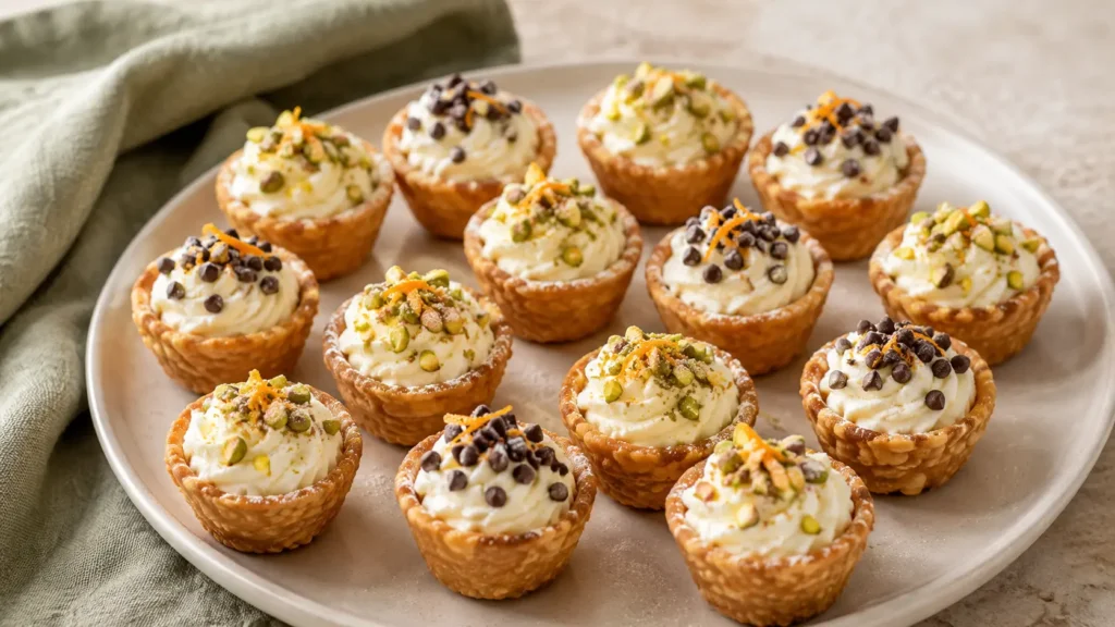 Mini cannoli cups with ricotta filling and chocolate chips