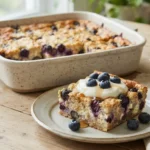 Blueberry cottage cheese breakfast bake with oats and fresh blueberries