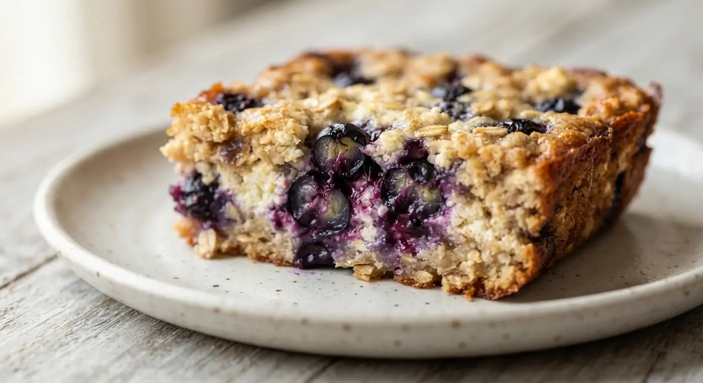 Close-up of creamy blueberry cottage cheese breakfast bake texture