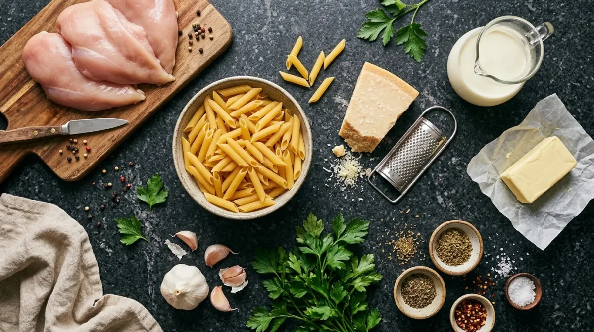 garlic-parmesan-chicken-pasta-ingredients