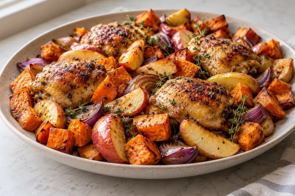 Sheet Pan Chicken with Apples and Sweet Potatoes — AI-generated hero illustration