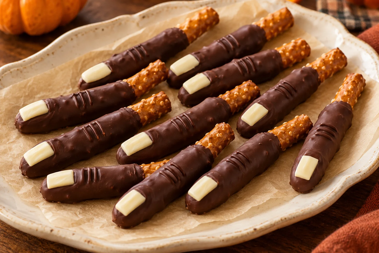 Chocolate Witch Finger Pretzels
